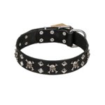 FDT Artisan 'Rock 'n' Roll Style' Fancy Leather English Bulldog Collar with Skulls, Bones and Studs 1 1/2 inch (40 mm) wide