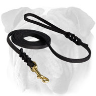 Walking Leather English Bulldog Leash Decorated with Braids