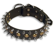 LEATHER SPIKED DOG COLLAR WITH STUDS 1 1/2 inch (40 mm) WIDE for Bulldog LEATHER SPIKED DOG COLLAR WITH STUDS 1 1/2 inch (40 mm) WIDE for Bulldog