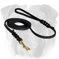 Long Genuine Leather English Bulldog Leash with Braids Long Genuine Leather English Bulldog Leash with Braids