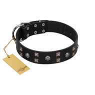 "Fire Eyes" Designer Handmade FDT Artisan Black Leather English Bulldog Collar