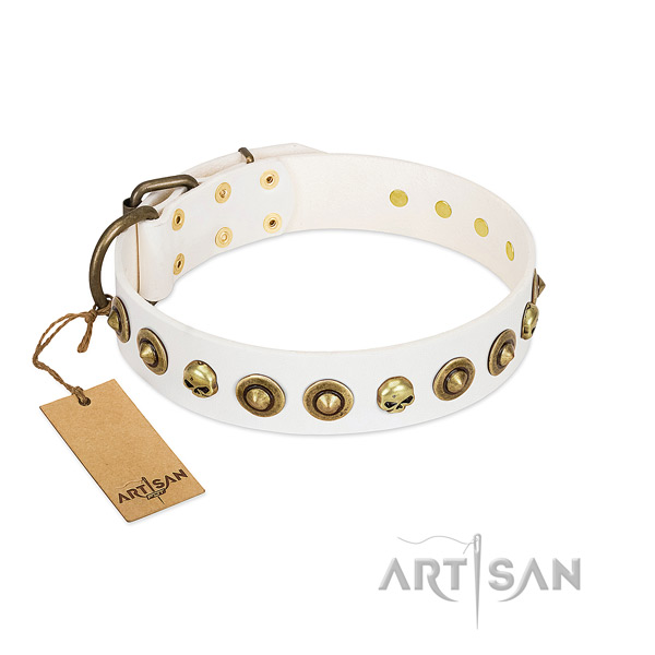 Natural leather collar with unique decorations for your dog