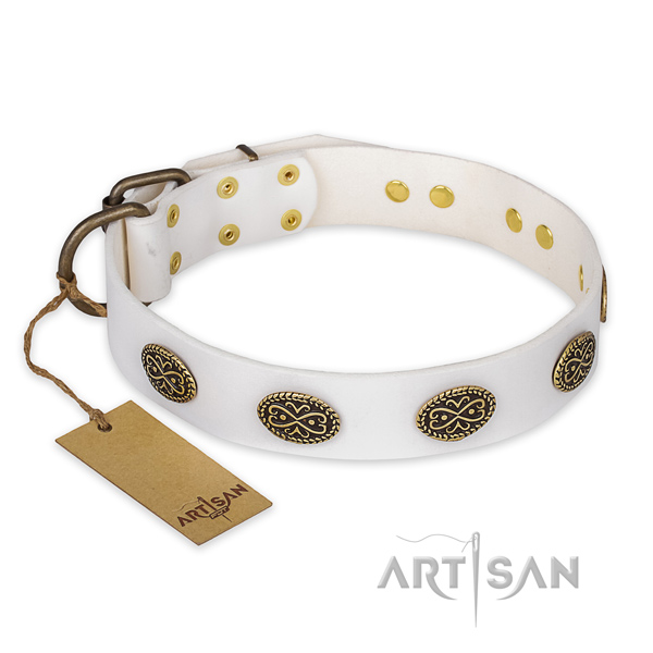 Remarkable genuine leather dog collar with strong hardware