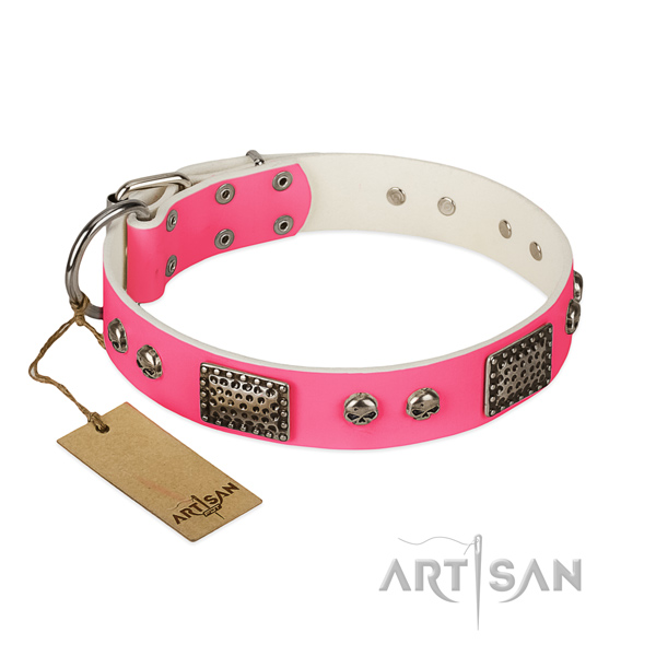 Easy adjustable full grain genuine leather dog collar for basic training your dog
