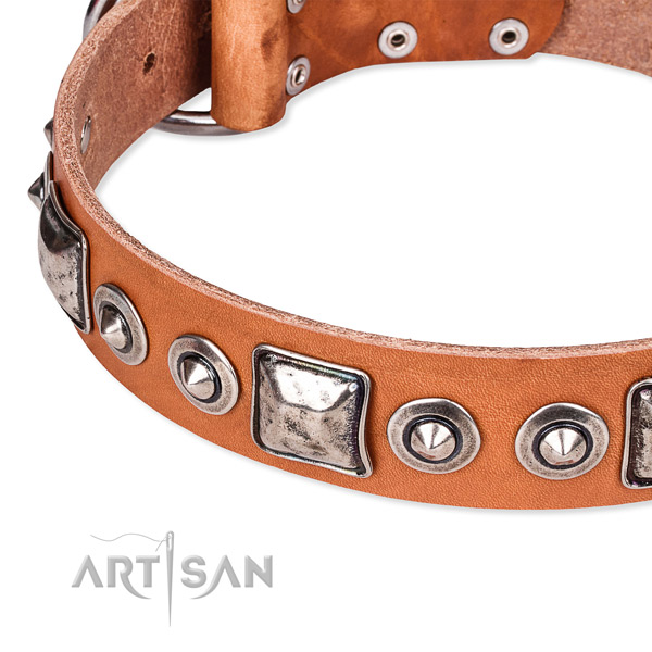 Soft to touch genuine leather dog collar handcrafted for your handsome doggie