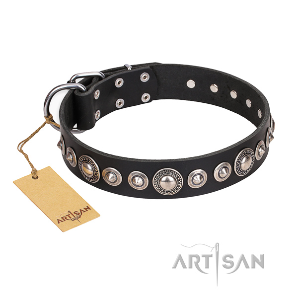 Full grain leather dog collar made of top rate material with corrosion resistant buckle