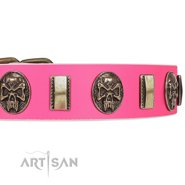 Strong studs on full grain genuine leather dog collar for your pet