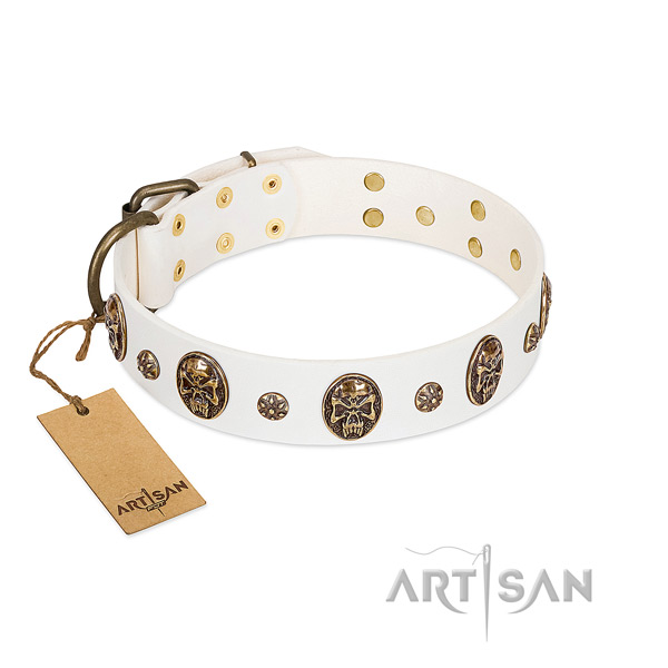 Convenient full grain natural leather collar for your four-legged friend