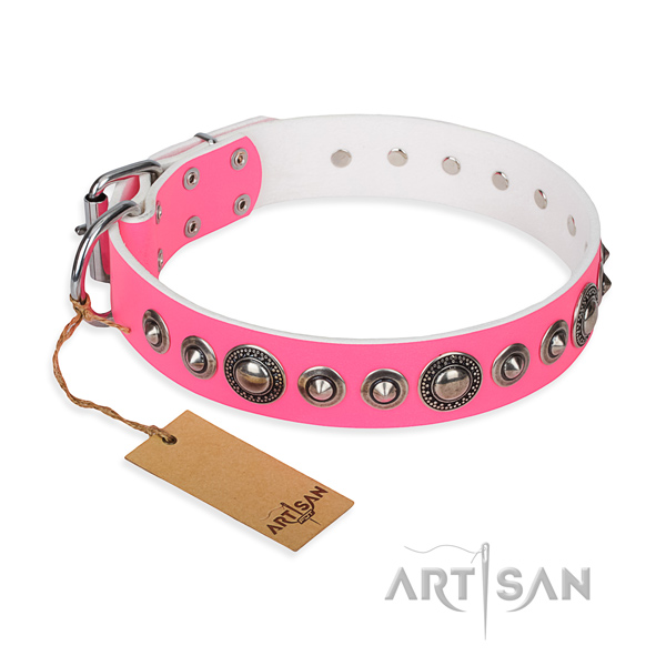 Full grain genuine leather dog collar made of flexible material with reliable D-ring