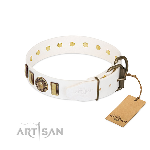 Handcrafted leather dog collar with durable traditional buckle