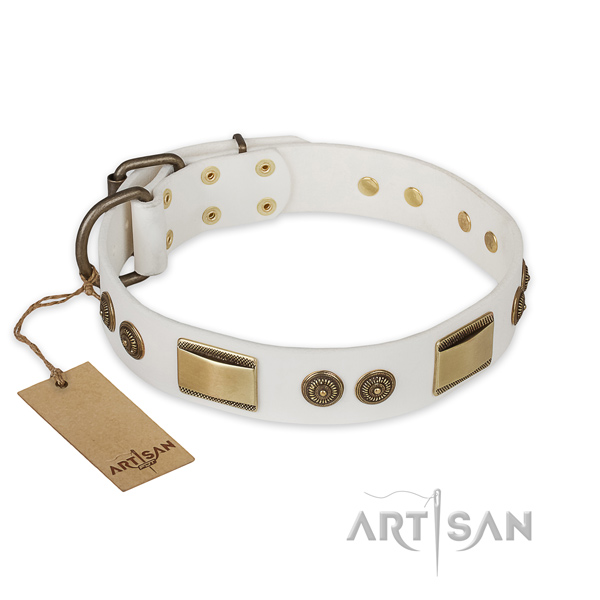 Adorned full grain genuine leather dog collar for comfy wearing