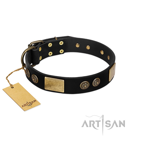 Reliable hardware on full grain natural leather dog collar for your dog