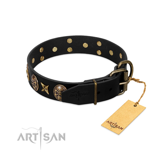 Reliable buckle on full grain genuine leather dog collar for your pet