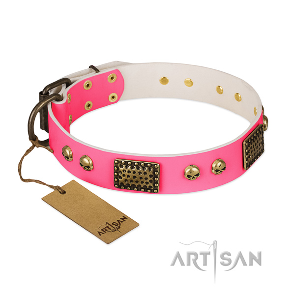 Adjustable genuine leather dog collar for walking your pet