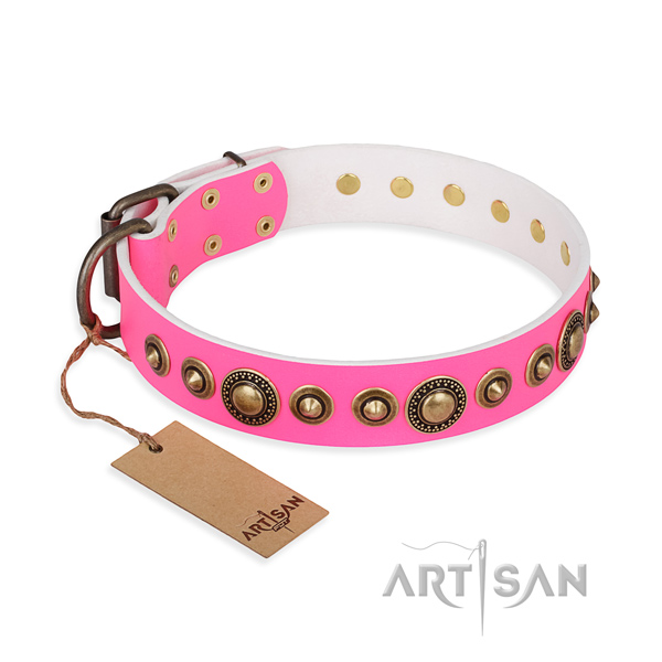 Top notch natural genuine leather collar made for your four-legged friend
