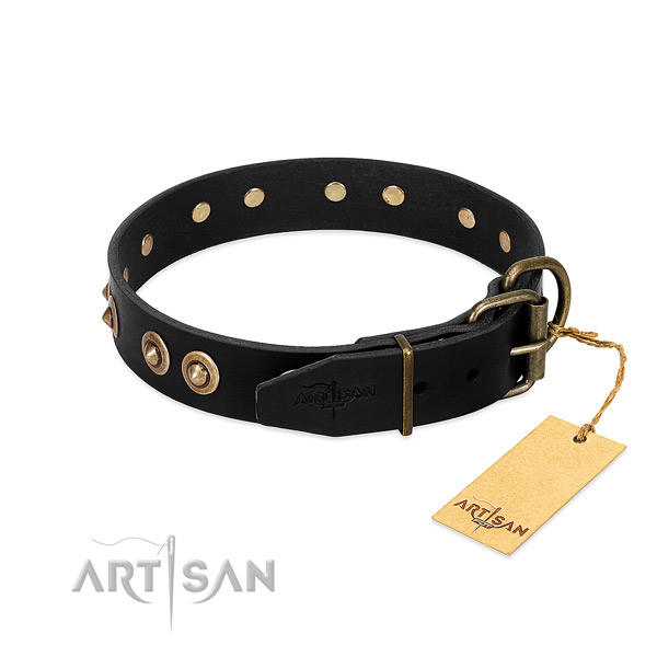 Rust resistant D-ring on full grain genuine leather dog collar for your pet