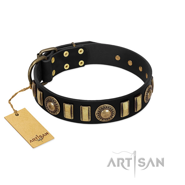 Gentle to touch full grain genuine leather dog collar with reliable buckle