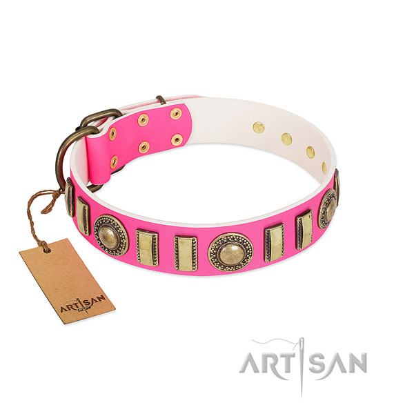 Fine quality full grain natural leather dog collar with rust-proof buckle