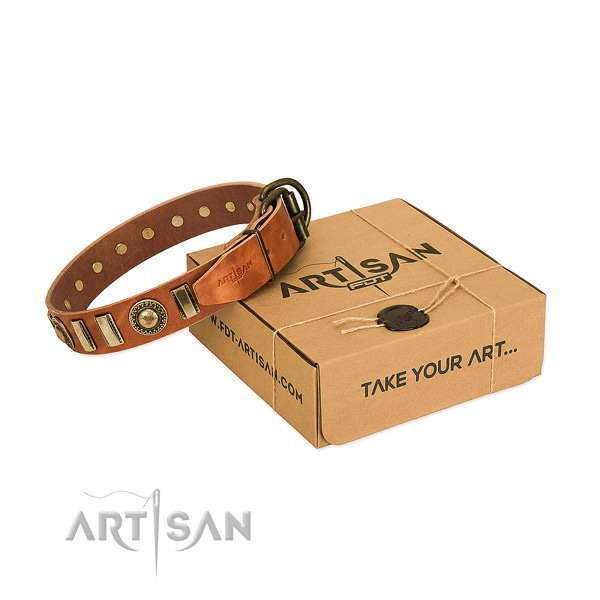 Soft to touch full grain leather dog collar with rust-proof hardware