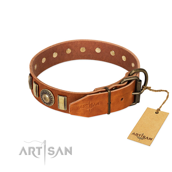 Easy adjustable leather dog collar with durable D-ring