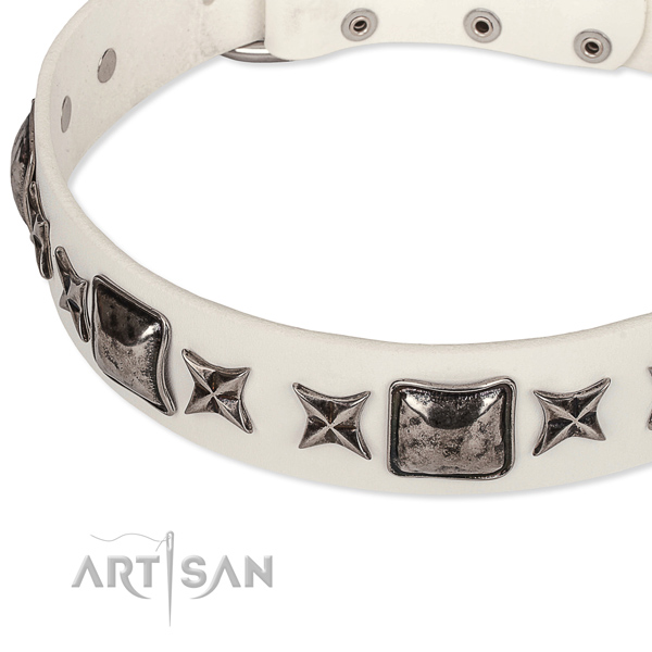 Easy wearing embellished dog collar of finest quality full grain natural leather