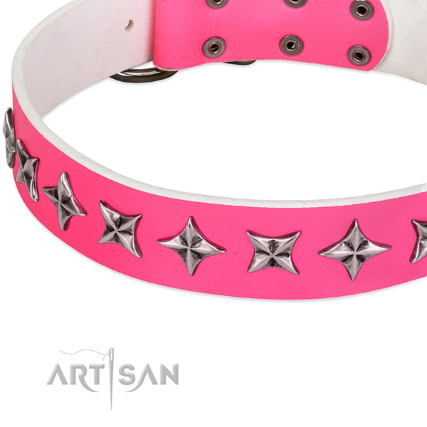 Comfy wearing embellished dog collar of durable full grain genuine leather