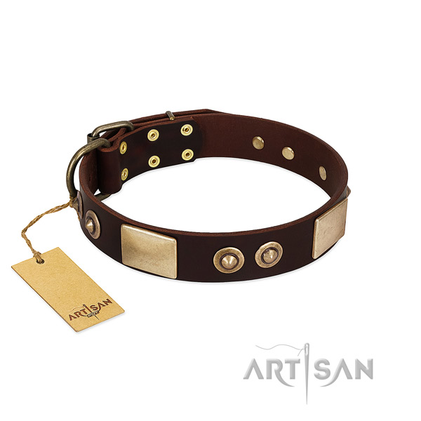 Easy to adjust genuine leather dog collar for basic training your doggie