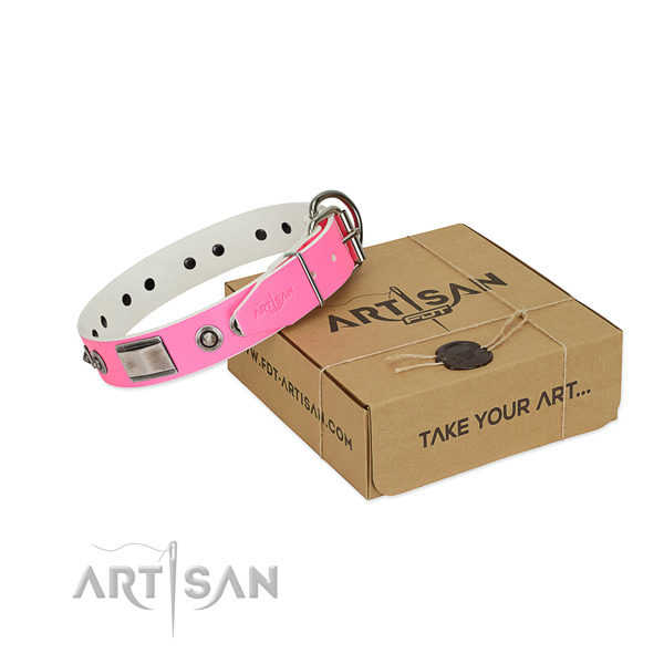 Remarkable full grain leather collar with studs for your four-legged friend