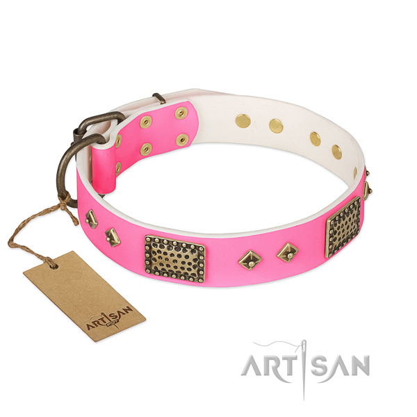 Easy adjustable full grain genuine leather dog collar for everyday walking your dog