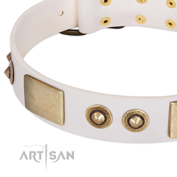 Rust-proof D-ring on full grain natural leather dog collar for your dog