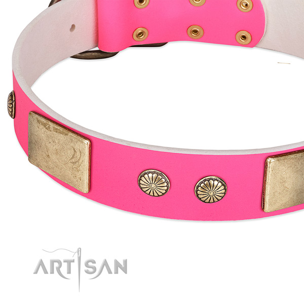 Rust-proof fittings on full grain genuine leather dog collar for your doggie