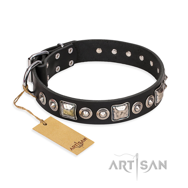 Full grain genuine leather dog collar made of high quality material with reliable D-ring