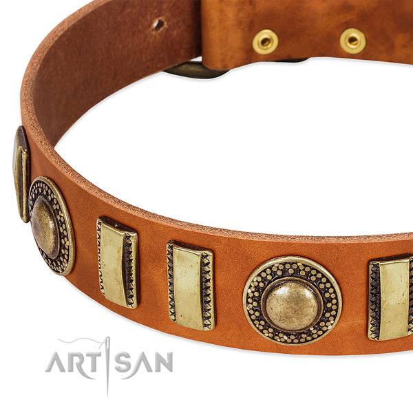 Best quality leather dog collar with rust resistant D-ring