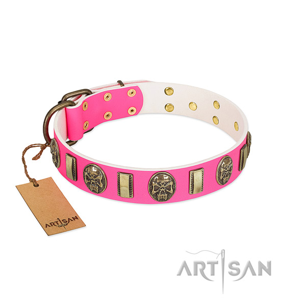 Corrosion resistant hardware on full grain natural leather dog collar for your doggie