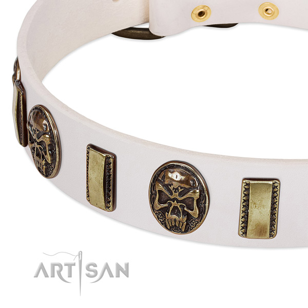 Strong hardware on genuine leather dog collar for your four-legged friend