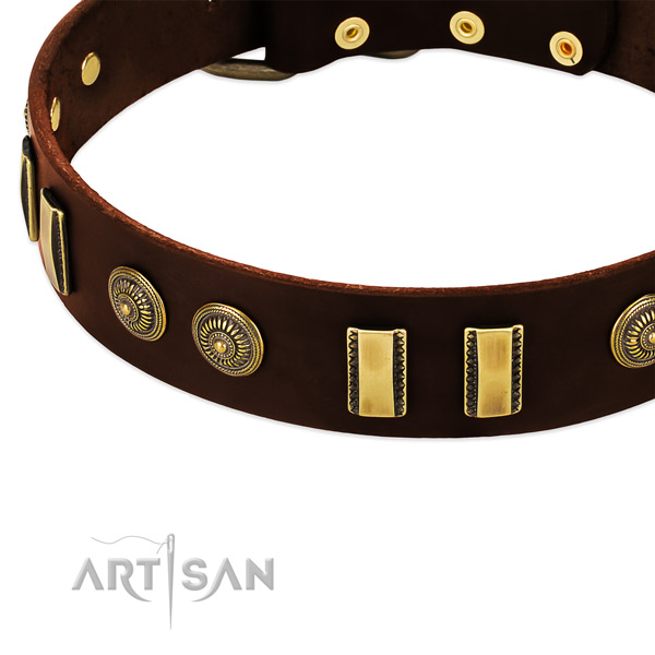 Corrosion proof embellishments on full grain natural leather dog collar for your pet