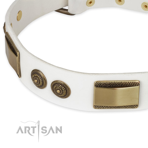 Strong D-ring on genuine leather dog collar for your four-legged friend