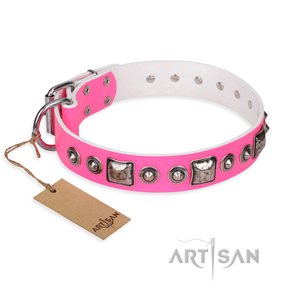 Leather dog collar made of soft material with rust resistant D-ring