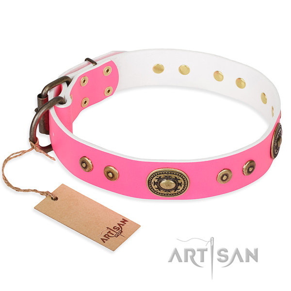 Genuine leather dog collar made of soft to touch material with rust-proof D-ring