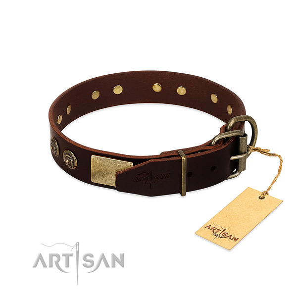 Corrosion resistant D-ring on full grain genuine leather dog collar for your dog