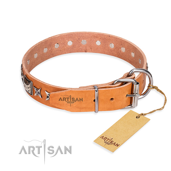 Finest quality adorned dog collar of full grain natural leather