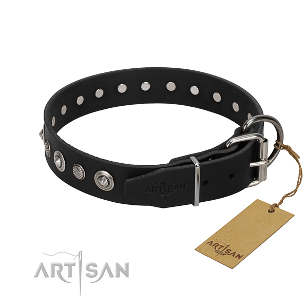 Reliable genuine leather dog collar with unique studs