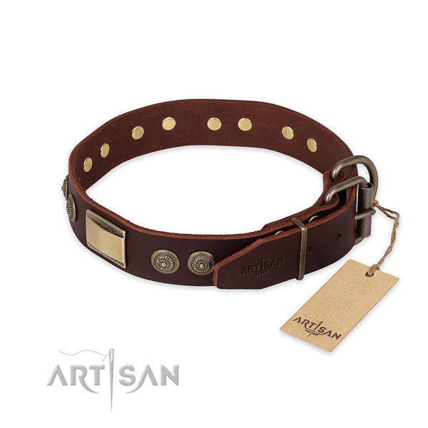 Corrosion proof fittings on full grain genuine leather collar for basic training your pet
