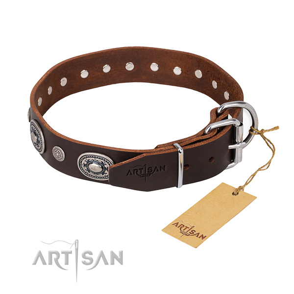 Soft full grain genuine leather dog collar handcrafted for daily walking