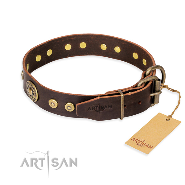 Leather dog collar made of quality material with durable decorations