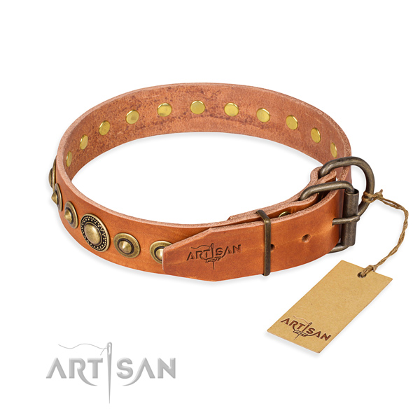 Top notch natural genuine leather dog collar made for comfy wearing