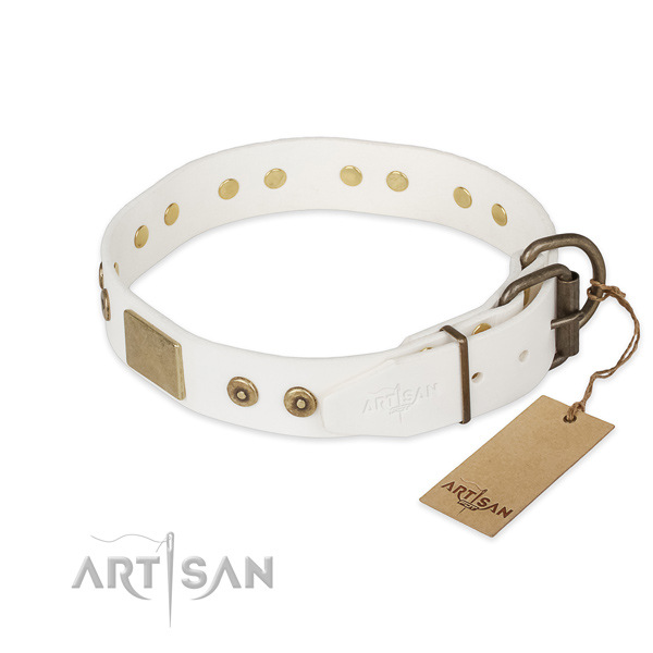 Full grain genuine leather dog collar with corrosion proof hardware and adornments