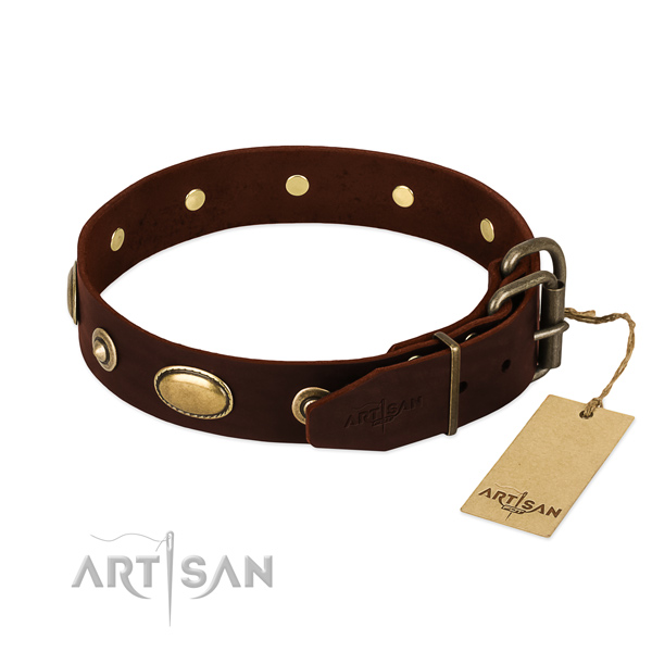 Corrosion resistant D-ring on full grain natural leather dog collar for your doggie