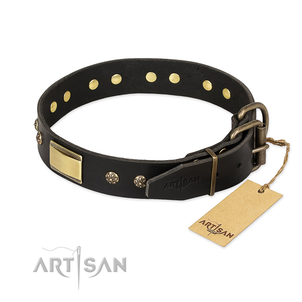 Genuine leather dog collar with durable hardware and studs