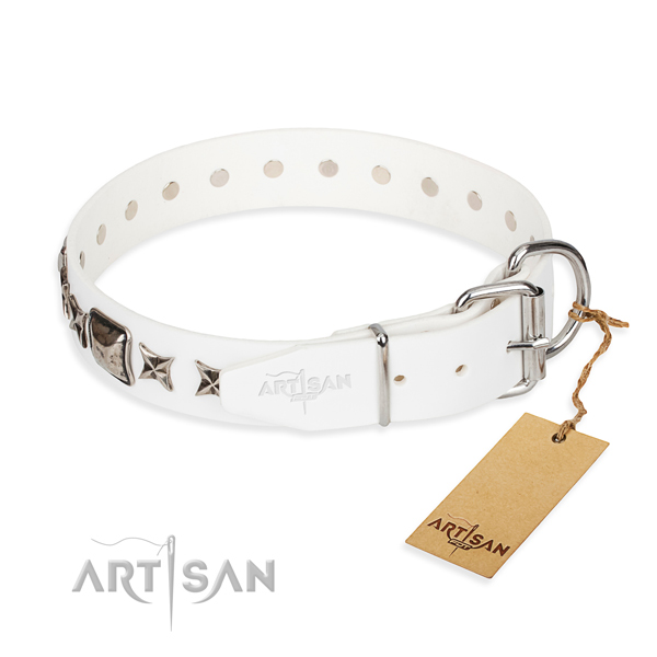 Fine quality adorned dog collar of natural leather